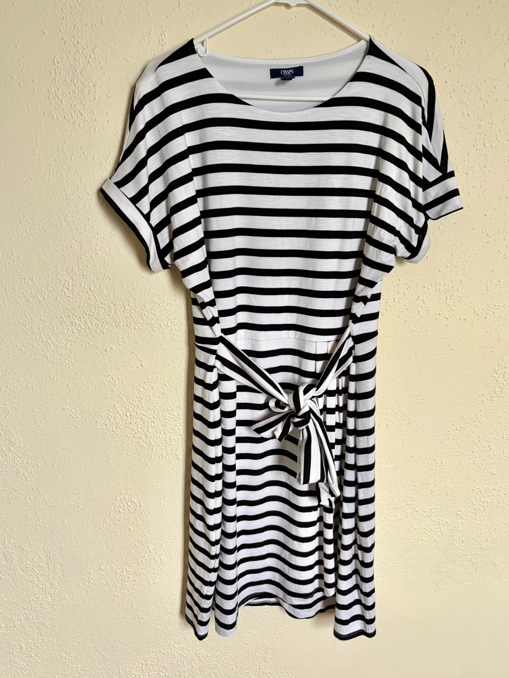 Chaps Faux Wrap Striped Dress